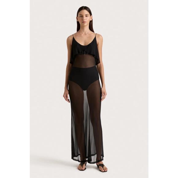 Faithfull The Brand Black Vestlia Sheer Silk Maxi Slip Dress Small - Picture 1 of 8